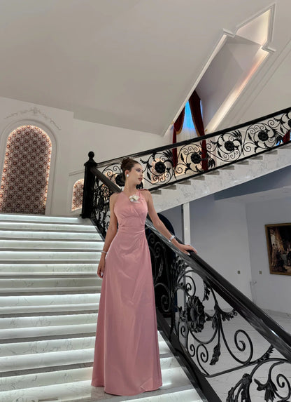Superbe robe de soirée longue en satin fuchsia, style sirène, sans bretelles, ED02613