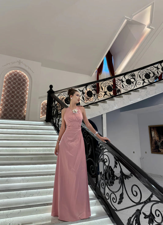 Superbe robe de soirée longue en satin fuchsia, style sirène, sans bretelles, ED02613