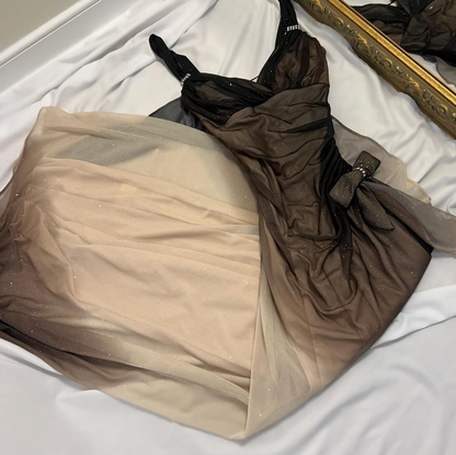 Gradient Brown Vintage Sheath Spaghetti Strap Long Evening Gown Gorgeous Sequin Chiffon Formal Dress Birthday Dress ED03796