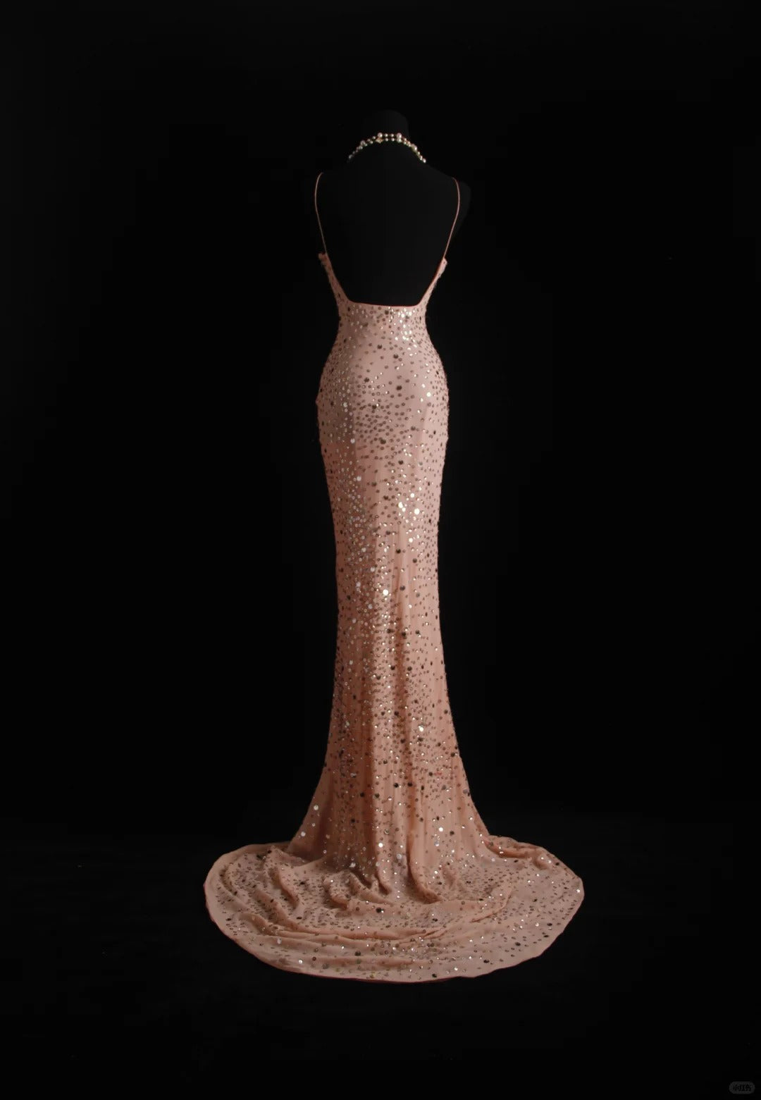 Pink Vintage Mermaid Spaghetti Strap Long Evening Gown Gorgeous Sequin Chiffon Formal Dress Prom Dress ED03798