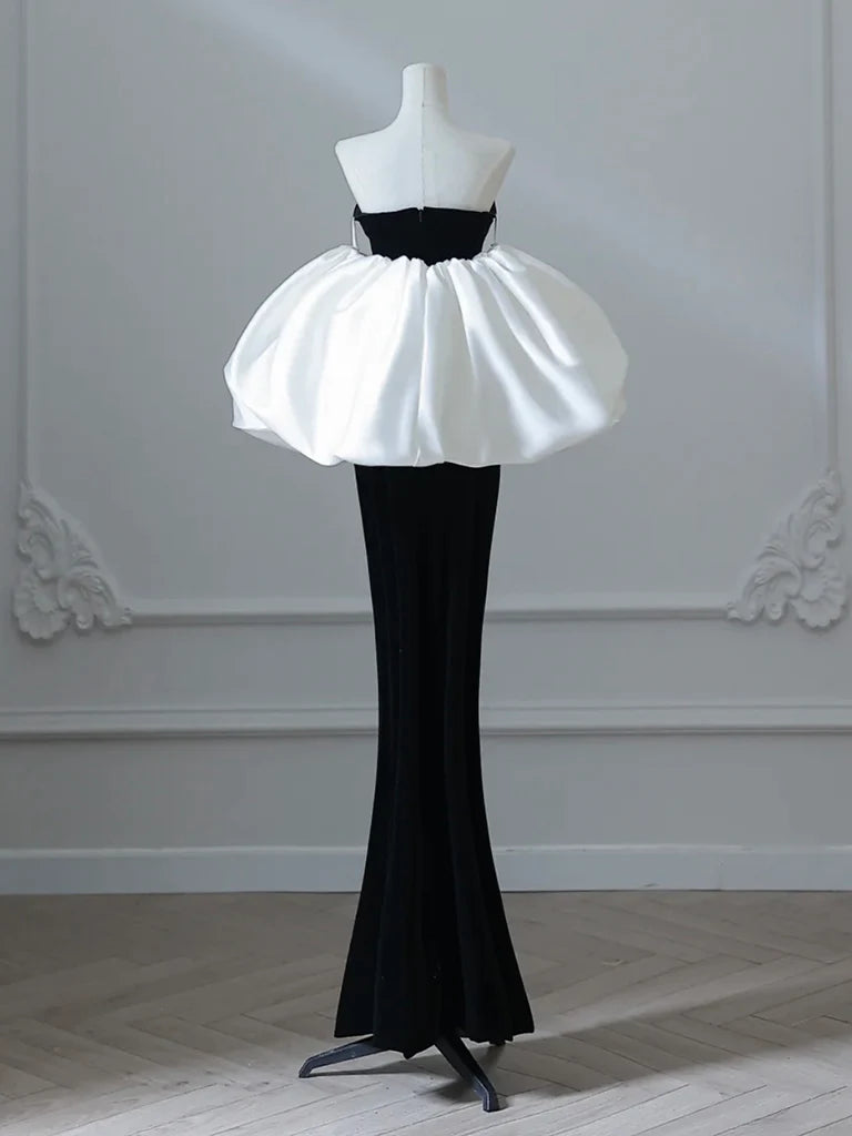 Simple Mermaid Velvet Puff Sleeves Black Long Prom Dress, Black Evening Dress ED038