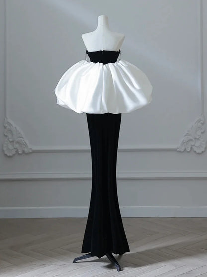 Simple Mermaid Velvet Puff Sleeves Black Long Prom Dress, Black Evening Dress ED038