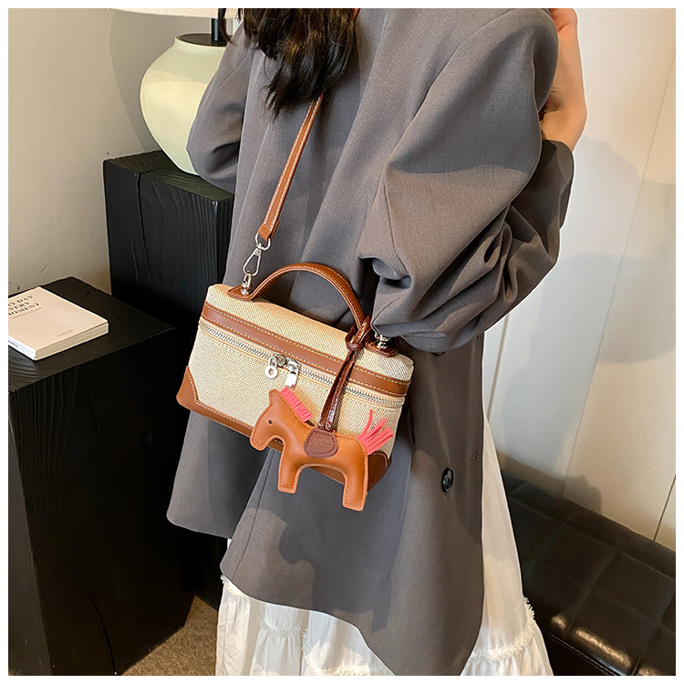Sac messager en toile polyvalent et décontracté, sac seau carré ED0380