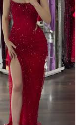 Elegant Strapless Sheath Silt Evening Dress Burgundy Modest Rhinestone Two-Piece Long Prom Dress ED03821