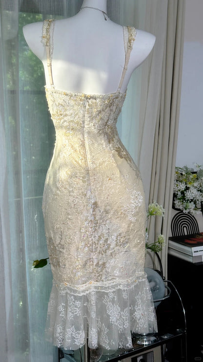 Vintage V-neck Bodycon Short Formal Dress Elegant Lace Beaded Evening Dress Homecoming Dress ED03828