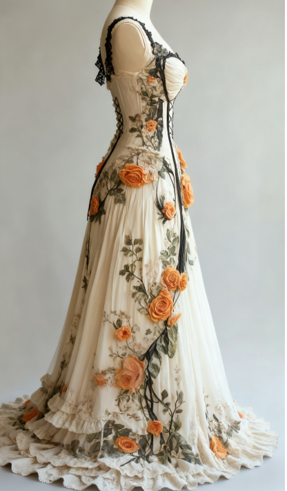 Gorgeous Spaghetti Straps Ball Gown Lace Applique Evening Dress Sweet Chiffon Prom Dress ED03845