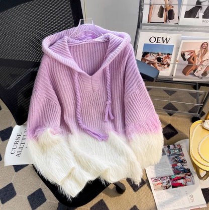 Strickpullover mit Kapuze aus Nerz-Samtimitat ED0387