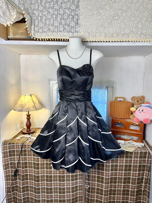 Cute Straps A-Line Short Hoco Dresses White Satin Birthday Dress Vintage Formal Dress Graduation Dress ED03910