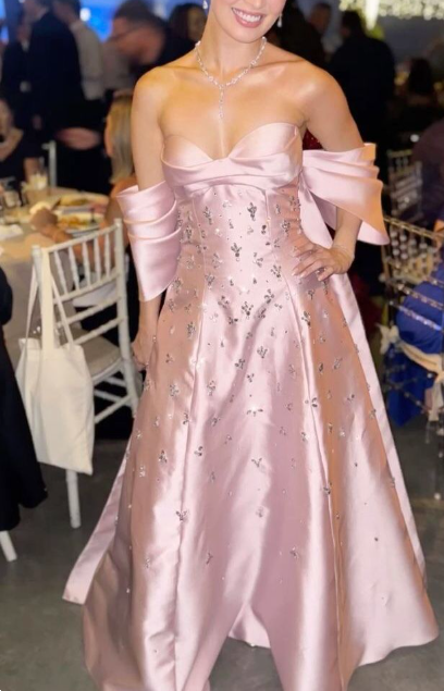 Cute Pink A-Line Long Evening Dress Sweetheart Neck Satin Birthday Dress Beaded Wedding Guest Dress ED03922