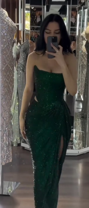 Elegant Dark Green Sheath Evening Gowns Sexy Strapless Corset Formal Dress Wedding Guest Dress ED03929