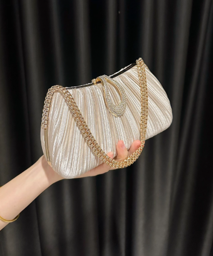 Chic Champagne Wedding Bag Sparkly Pleated Banquet Party Handbag ED03930