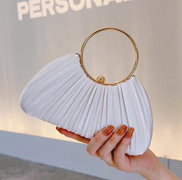 2025 New Chic White Pleated Clutch Bag Sparkly Party Handbag ED03932