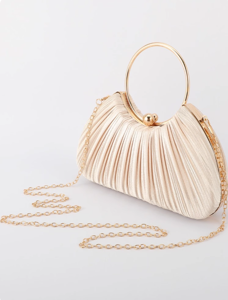 2025 New Chic White Pleated Clutch Bag Sparkly Party Handbag ED03932