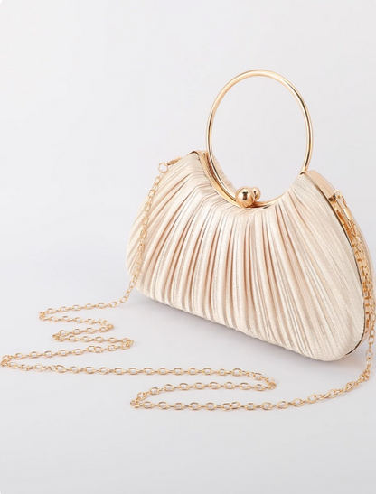 2025 New Chic White Pleated Clutch Bag Sparkly Party Handbag ED03932
