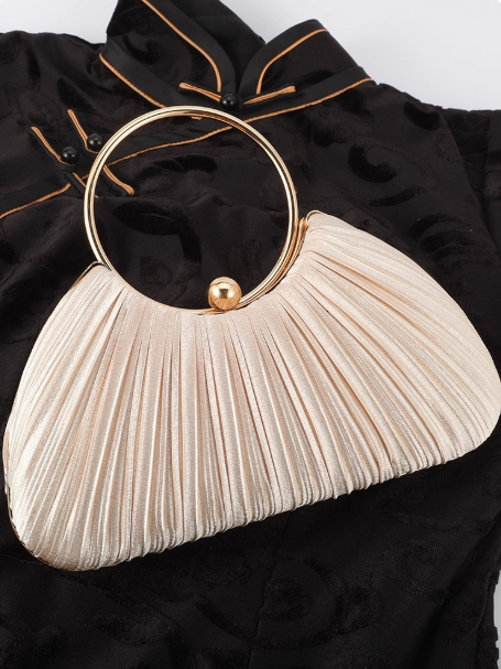 2025 New Chic White Pleated Clutch Bag Sparkly Party Handbag ED03932