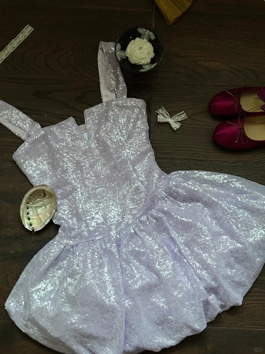 Sweet Lilac Ball Gown Birthday Outfit Strap Short Homecoming Dress Fairy Sequin Formal Dress ED03944