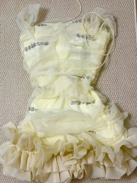 Cute Yellow Bodycon Birthday Dress Off shoulder Short Homecoming Dress Beaded Tulle Formal Dress ED03949