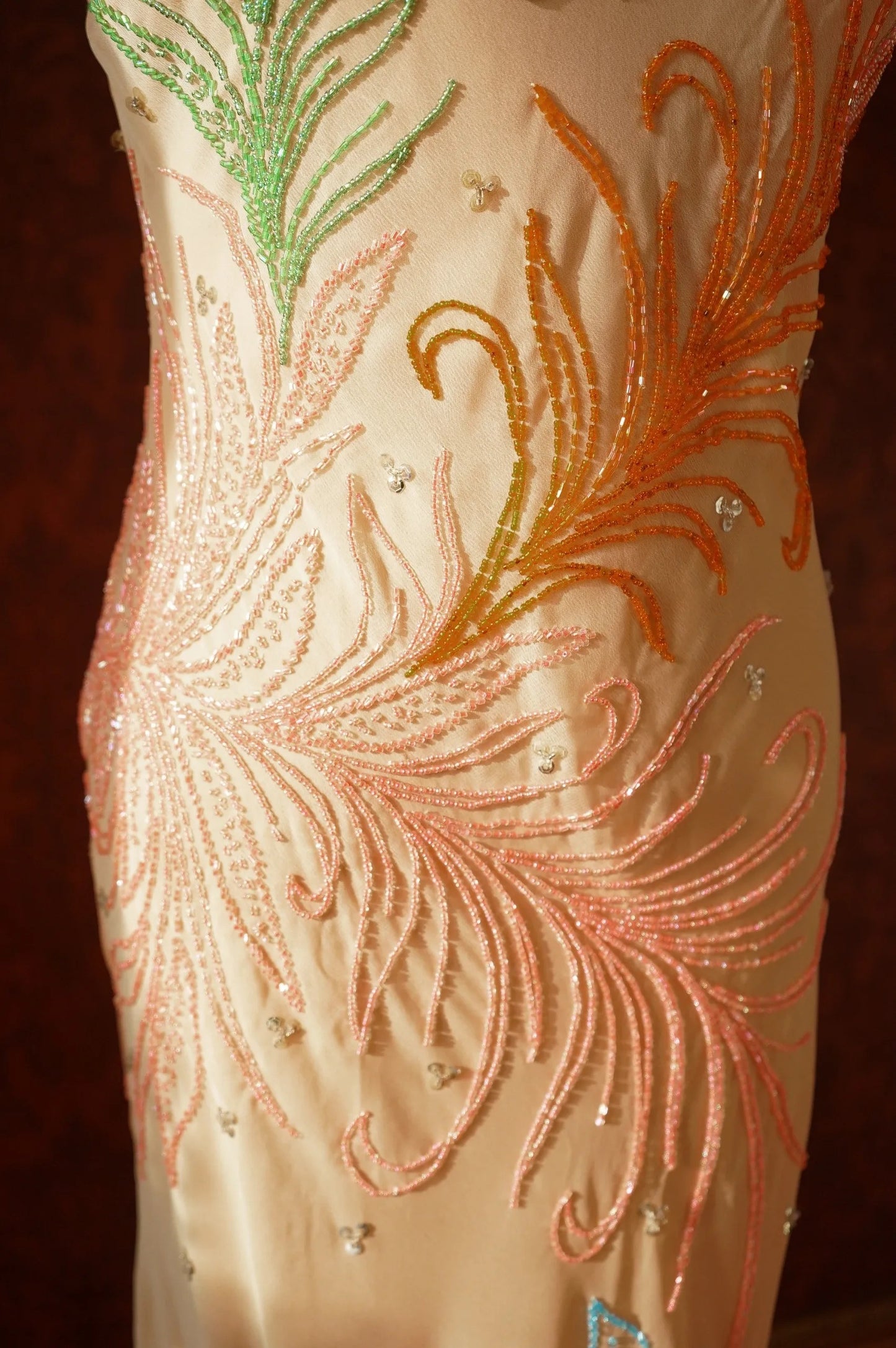 Vintage Mermaid Spaghetti Strap Chiffon Long Prom Dress Beaded Applique Light Orange Formal Evening Dress Wedding Guest Dress ED03952