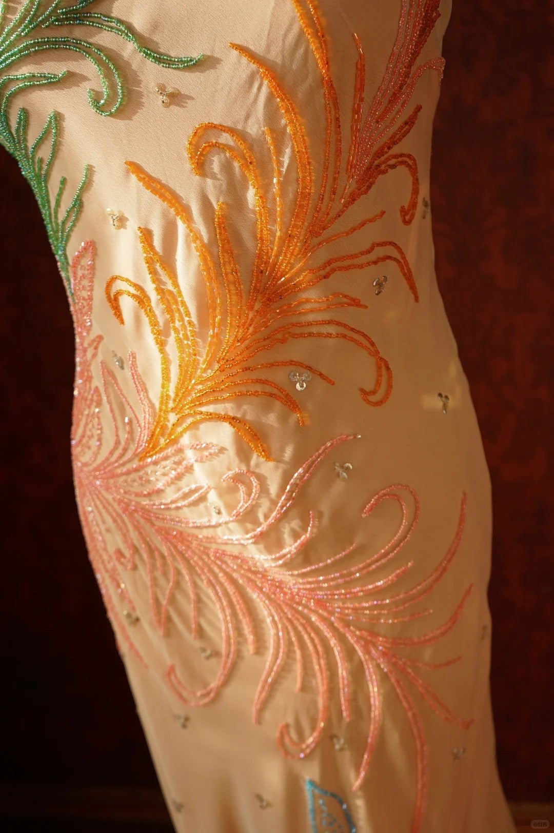 Vintage Mermaid Spaghetti Strap Chiffon Long Prom Dress Beaded Applique Light Orange Formal Evening Dress Wedding Guest Dress ED03952