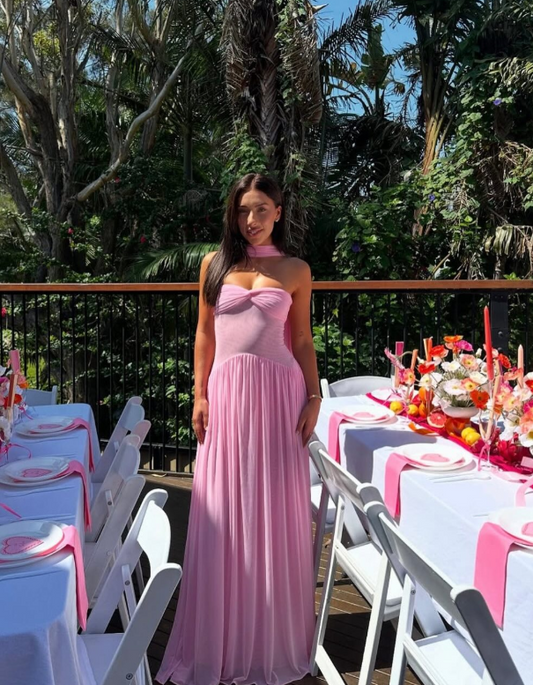 Fairy Strapless Sheath Chiffon Long Prom Dress Pink Formal Evening Dress ED03972