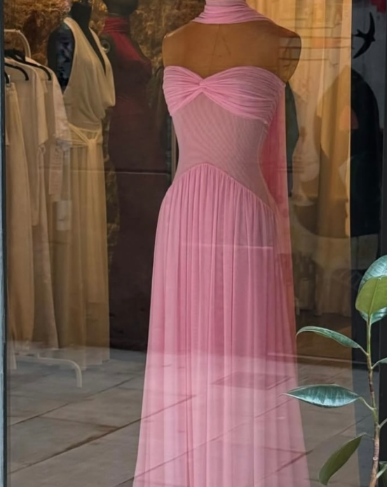 Fairy Strapless Sheath Chiffon Long Prom Dress Pink Formal Evening Dress ED03972