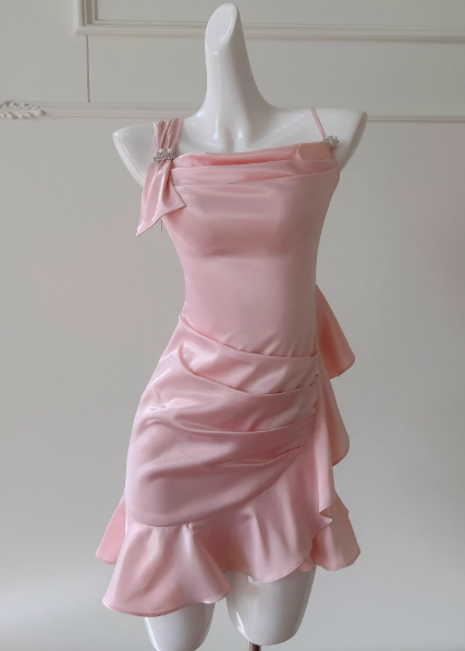 Cute Pink Sheath Satin Short Homecoming Dresses Birthday Party Dress  ED03991