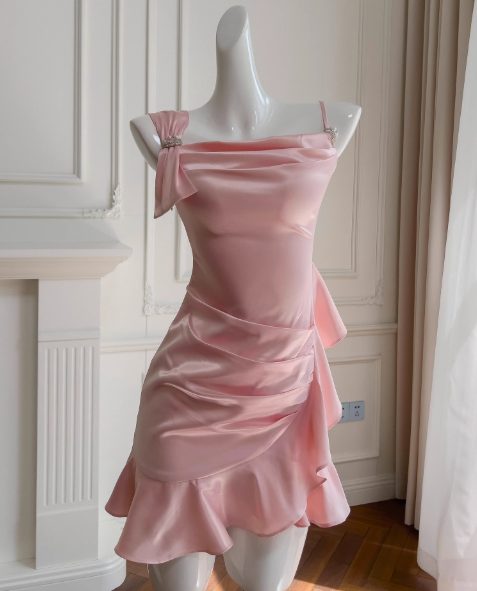 Cute Pink Sheath Satin Short Homecoming Dresses Birthday Party Dress  ED03991