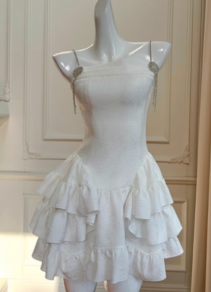 Cute White A-Line Spaghetti Strap Short Homecoming Dresses Birthday Party Dress  ED03992