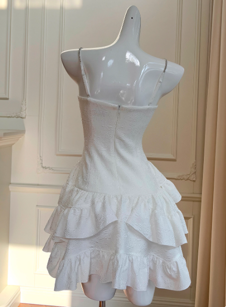 Cute White A-Line Spaghetti Strap Short Homecoming Dresses Birthday Party Dress  ED03992