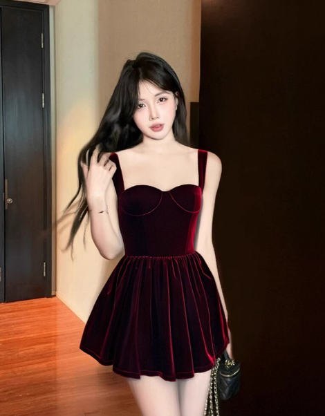Audrey Hepburn A-Line Spaghetti Strap Velvet Short Prom Dress, Burgund EvaFashionDress Audrey Hepburn A-Line Spaghetti Strap Velvet Short Prom Dress, Burgund EvaFashionDress