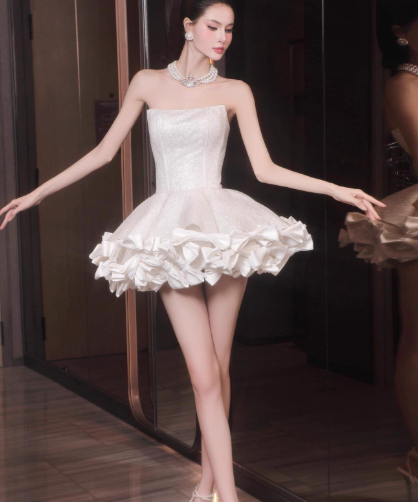 Simple Ball Gown Strapless Satin Short Prom Dress, White Homecoming Dresses ED03997