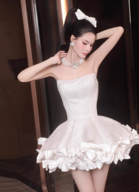 Simple Ball Gown Strapless Satin Short Prom Dress, White Homecoming Dresses ED03997