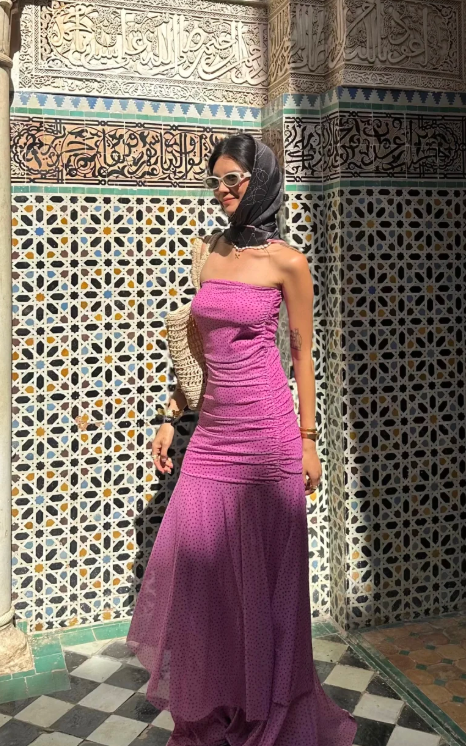 Superbe robe de soirée longue en satin fuchsia, style sirène, sans bretelles, ED02613