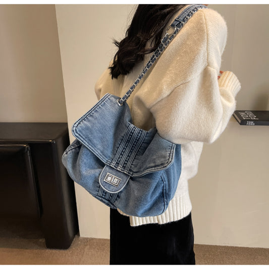 Sac messager en denim grande capacité avec chaîne ED0402