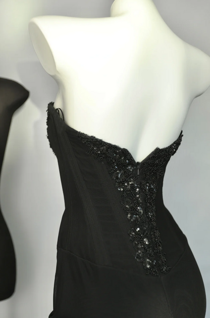 Sexy Strapless Bodycon Long Prom Dresses Chiffon Beaded Guest Dresses, Black Formal Dresses ED04023