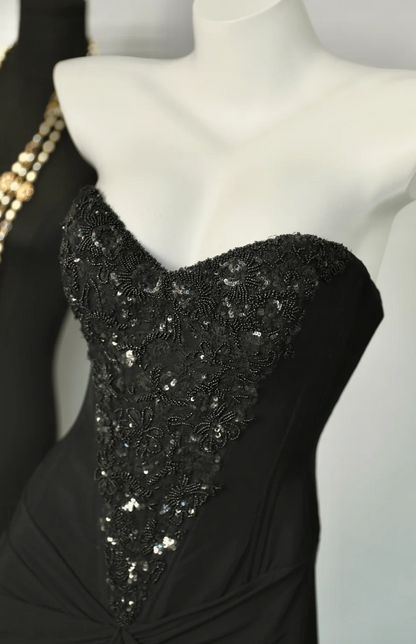 Sexy Strapless Bodycon Long Prom Dresses Chiffon Beaded Guest Dresses, Black Formal Dresses ED04023