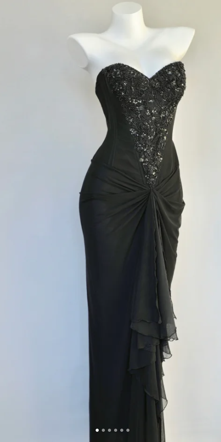 Sexy Strapless Bodycon Long Prom Dresses Chiffon Beaded Guest Dresses, Black Formal Dresses ED04023