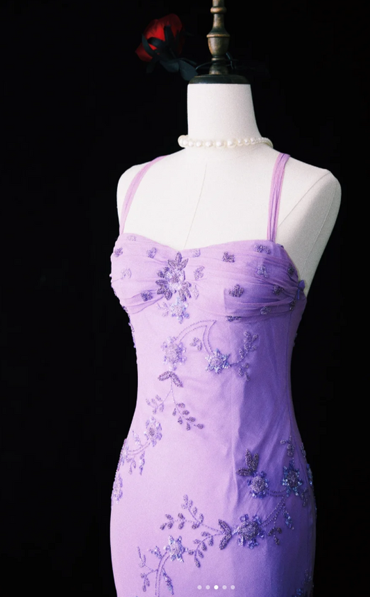 Superbe robe de soirée longue en satin fuchsia, style sirène, sans bretelles, ED02613