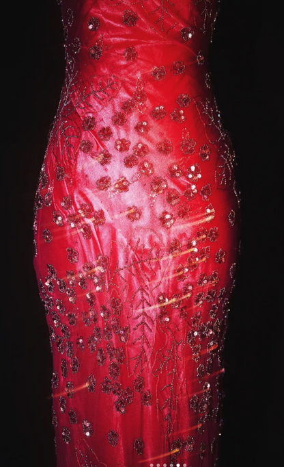 Vintage Straps Sheath Chiffon Beaded Long Prom Dresses, Burgundy Formal Evening Dresses ED04025