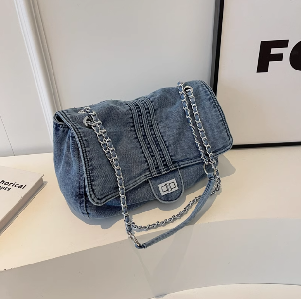 Sac messager en denim grande capacité avec chaîne ED0402