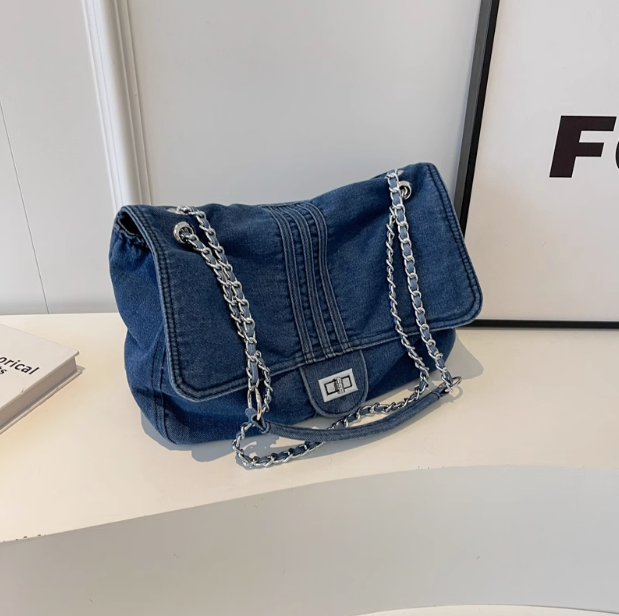 Sac messager en denim grande capacité avec chaîne ED0402