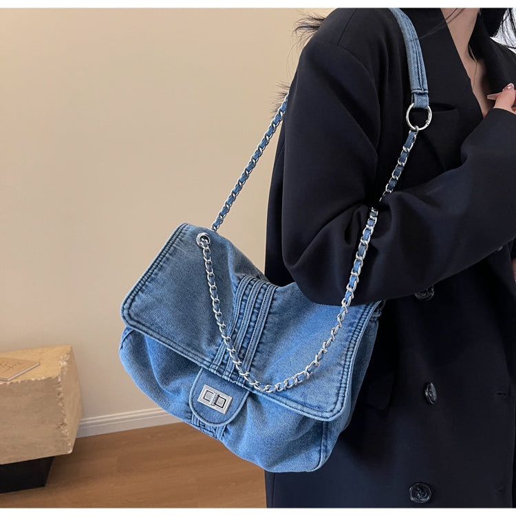 Sac messager en denim grande capacité avec chaîne ED0402