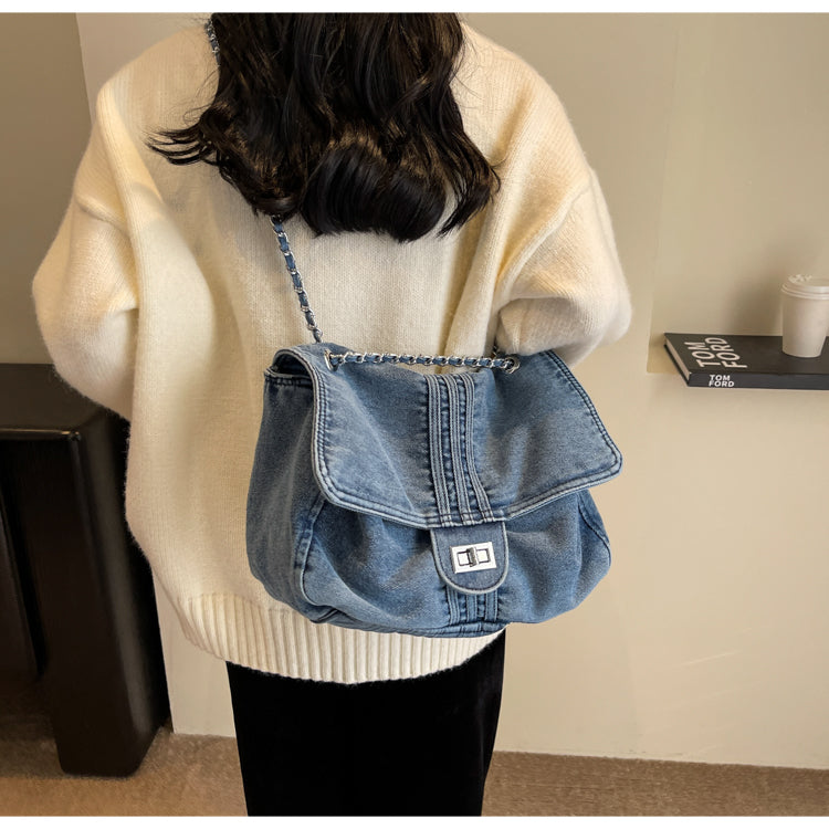 Sac messager en denim grande capacité avec chaîne ED0402
