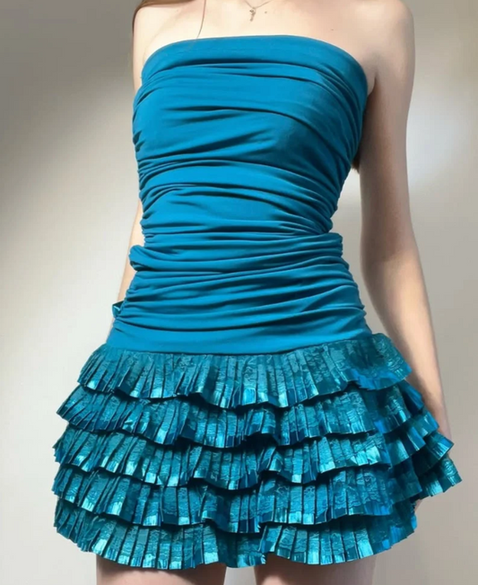Sexy Strapless Bodycon Chiffon Short Prom Dresses, Blue Homecoming Dresses ED04043