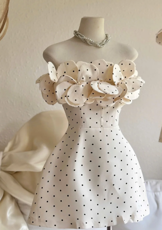 Sexy Strapless A-Line Polka Dot Short Prom Dresses, Sleeveless Homecoming Dresses ED04044