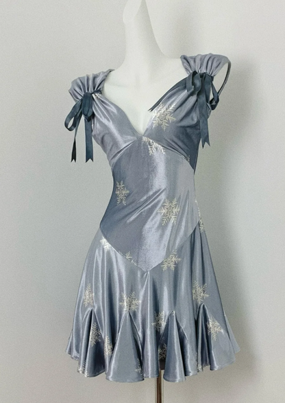 Sexy V neck Sheath Satin Short Prom Dresses, Gray Blue Homecoming Dresses ED04045