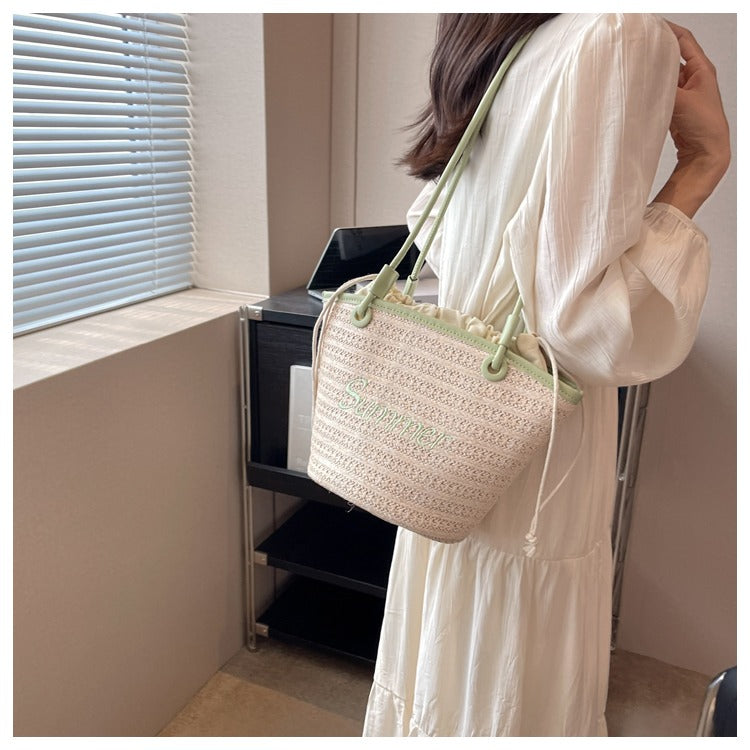 Sac à bandoulière polyvalent en paille de style plage ED0404