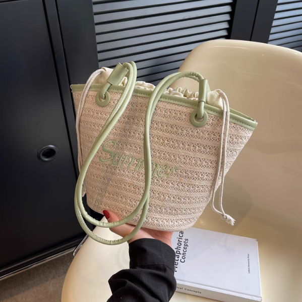 Sac à bandoulière polyvalent en paille de style plage ED0404
