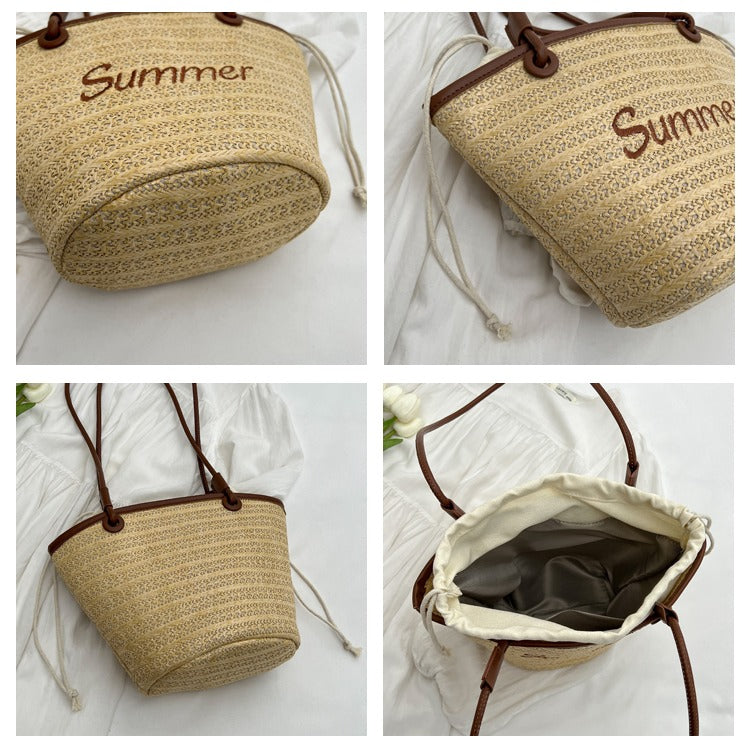 Sac à bandoulière polyvalent en paille de style plage ED0404