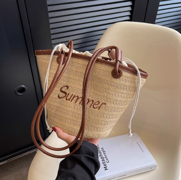 Sac à bandoulière polyvalent en paille de style plage ED0404